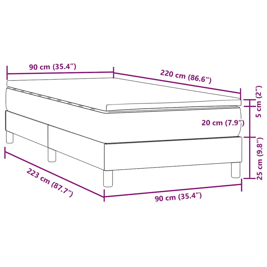 Sommier à lattes de lit avec matelas noir 90x220 cm velours - 11
