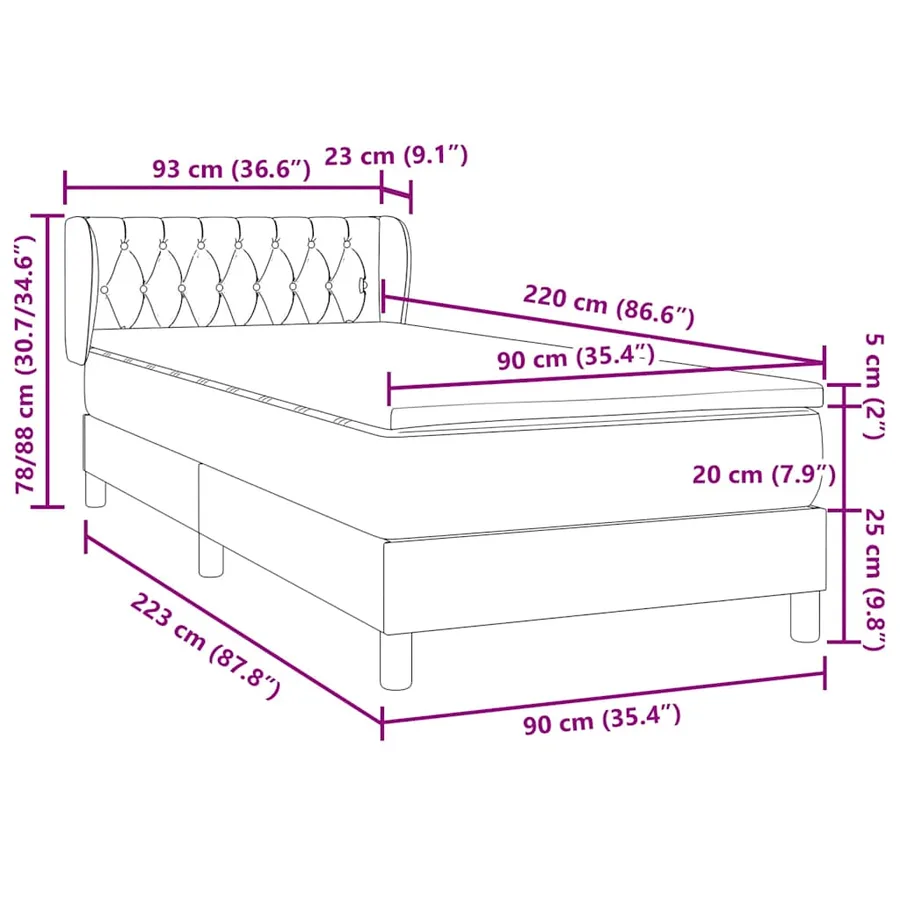Sommier à lattes de lit avec matelas noir 90x220 cm velours - 12