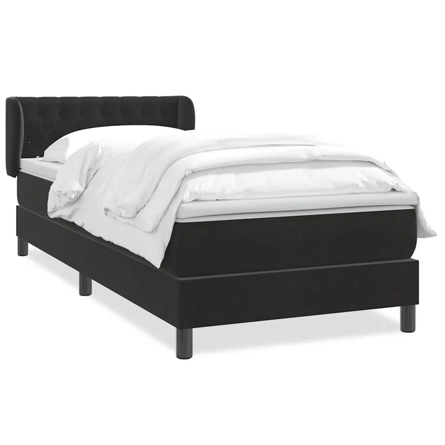 Sommier à lattes de lit avec matelas noir 90x220 cm velours - 2