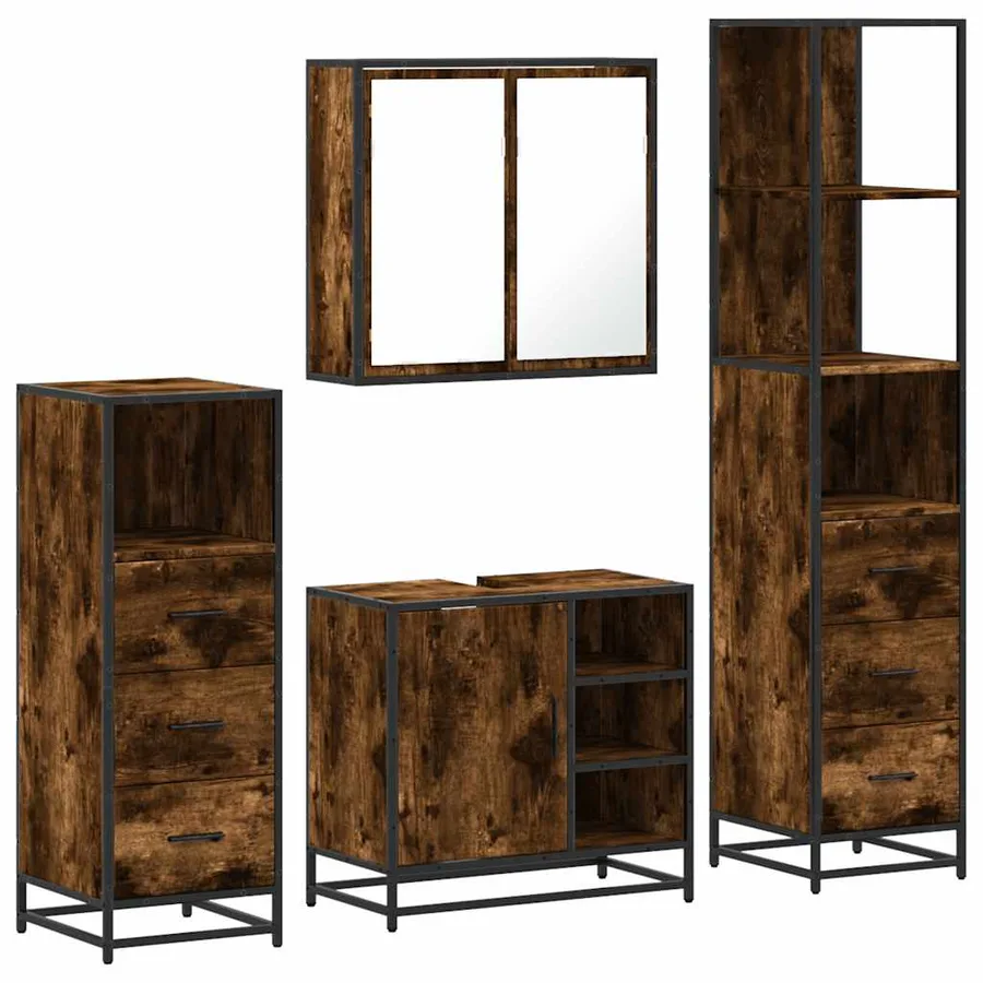 Ensemble meubles salle de bain 4 pcs chêne fumé bois ingénierie - 2