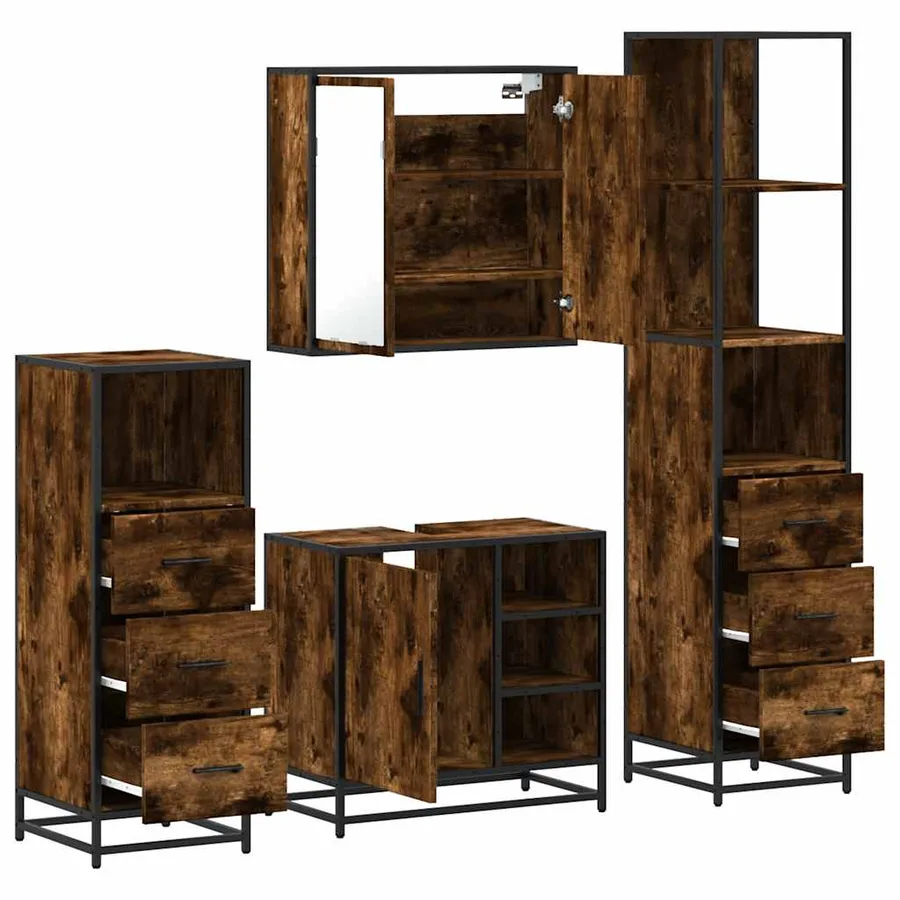 Ensemble meubles salle de bain 4 pcs chêne fumé bois ingénierie - 6