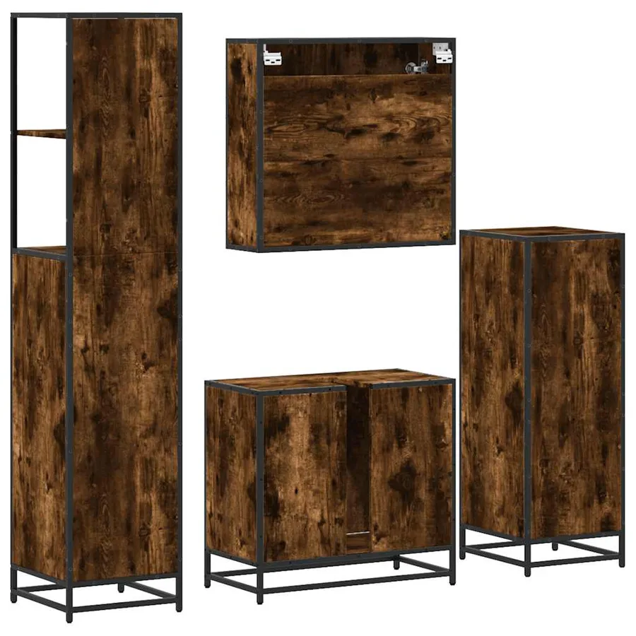 Ensemble meubles salle de bain 4 pcs chêne fumé bois ingénierie - 8