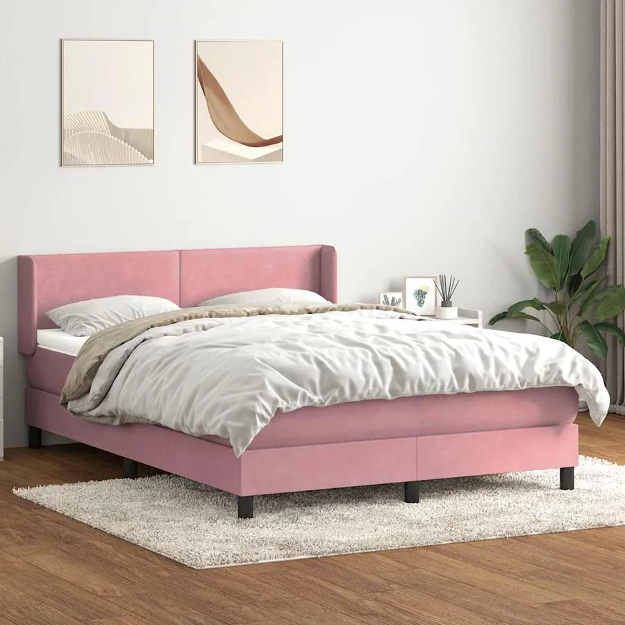 Sommier à lattes de lit avec matelas rose 160x210 cm velours