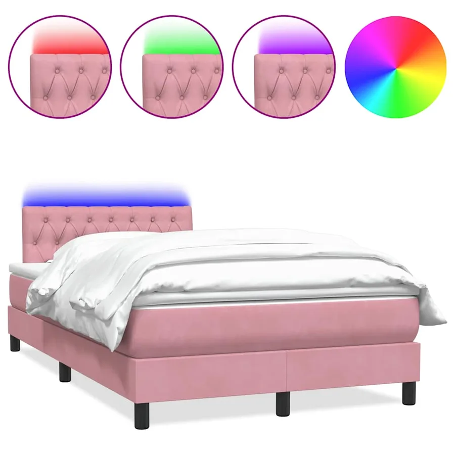 Sommier à lattes de lit avec matelas et LED rose 120x210 cm velours - 2