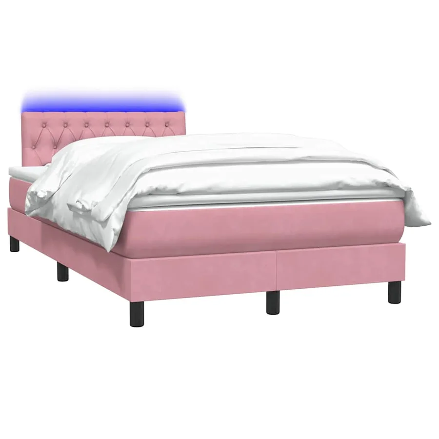 Sommier à lattes de lit avec matelas et LED rose 120x210 cm velours - 3