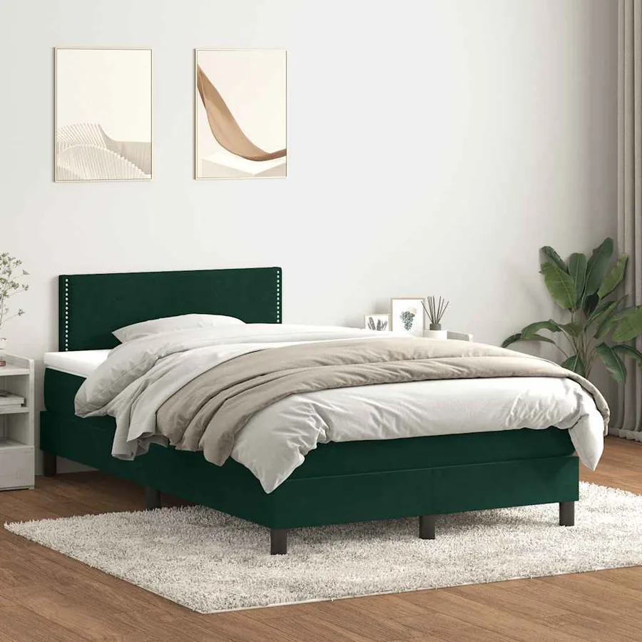 Sommier à lattes de lit et matelas vert foncé 120x210cm velours