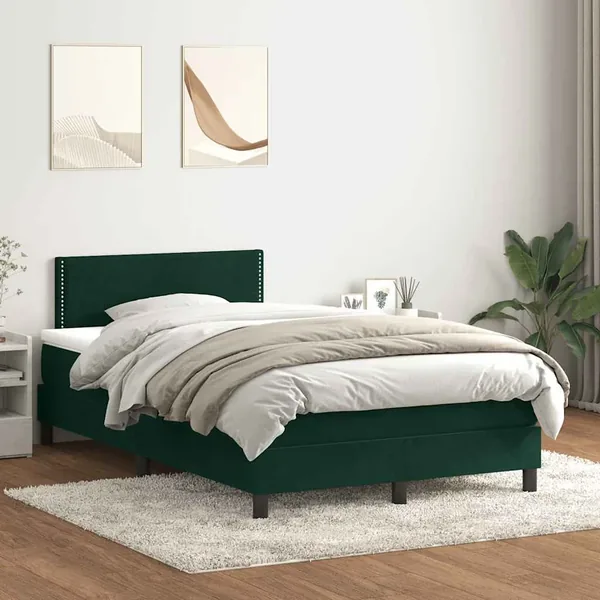 Sommier à lattes de lit et matelas vert foncé 120x210cm velours