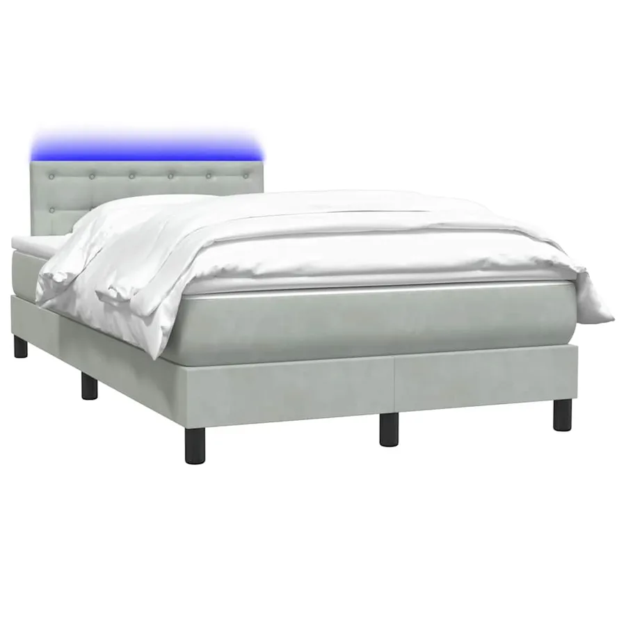 Sommier à lattes de lit et matelas et LED gris clair 120x210cm velours - 3