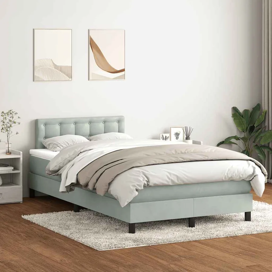 Sommier à lattes de lit et matelas et LED gris clair 120x210cm velours - 4
