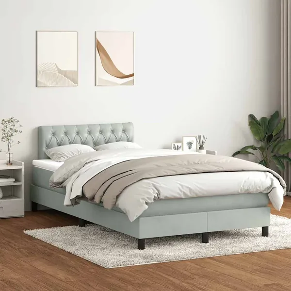 Sommier à lattes de lit et matelas et LED gris clair 120x210cm velours