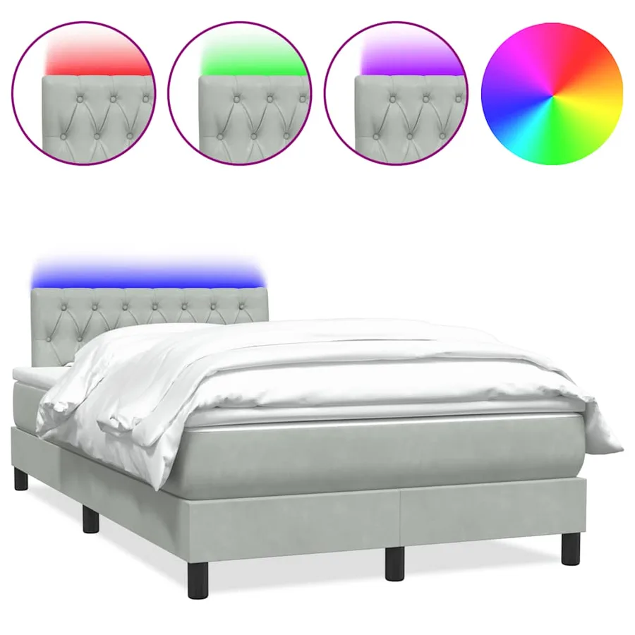 Sommier à lattes de lit et matelas et LED gris clair 120x210cm velours - 2
