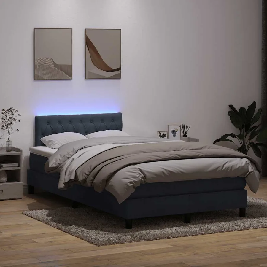 Sommier à lattes de lit et matelas et LED gris clair 120x210cm velours - 4