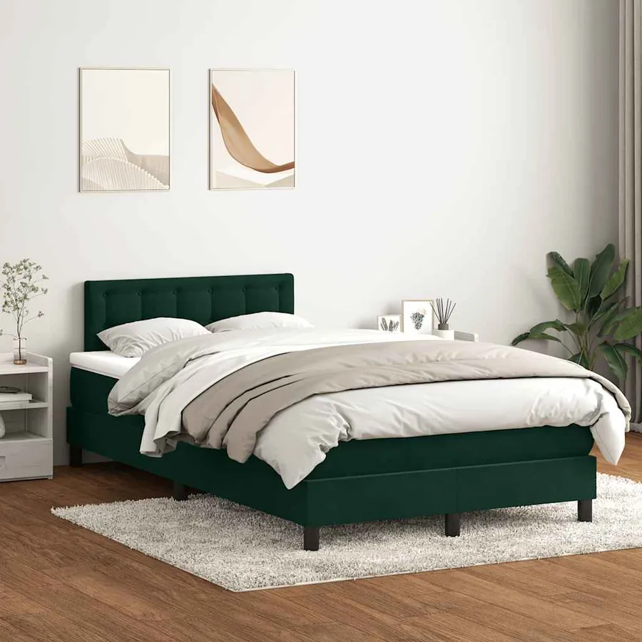 Sommier à lattes de lit et matelas vert foncé 120x210cm velours