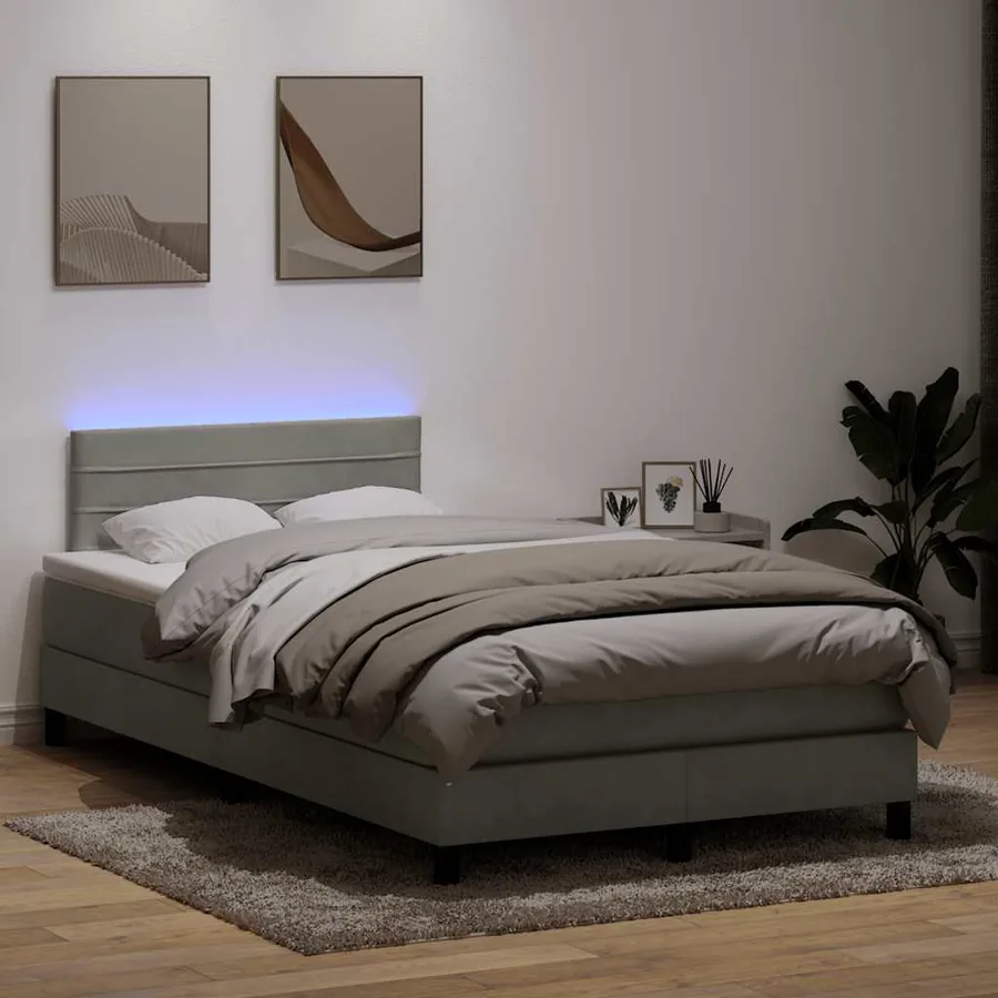 Sommier à lattes de lit et matelas et LED gris clair 120x210cm velours