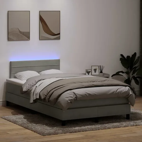 Sommier à lattes de lit et matelas et LED gris clair 120x210cm velours