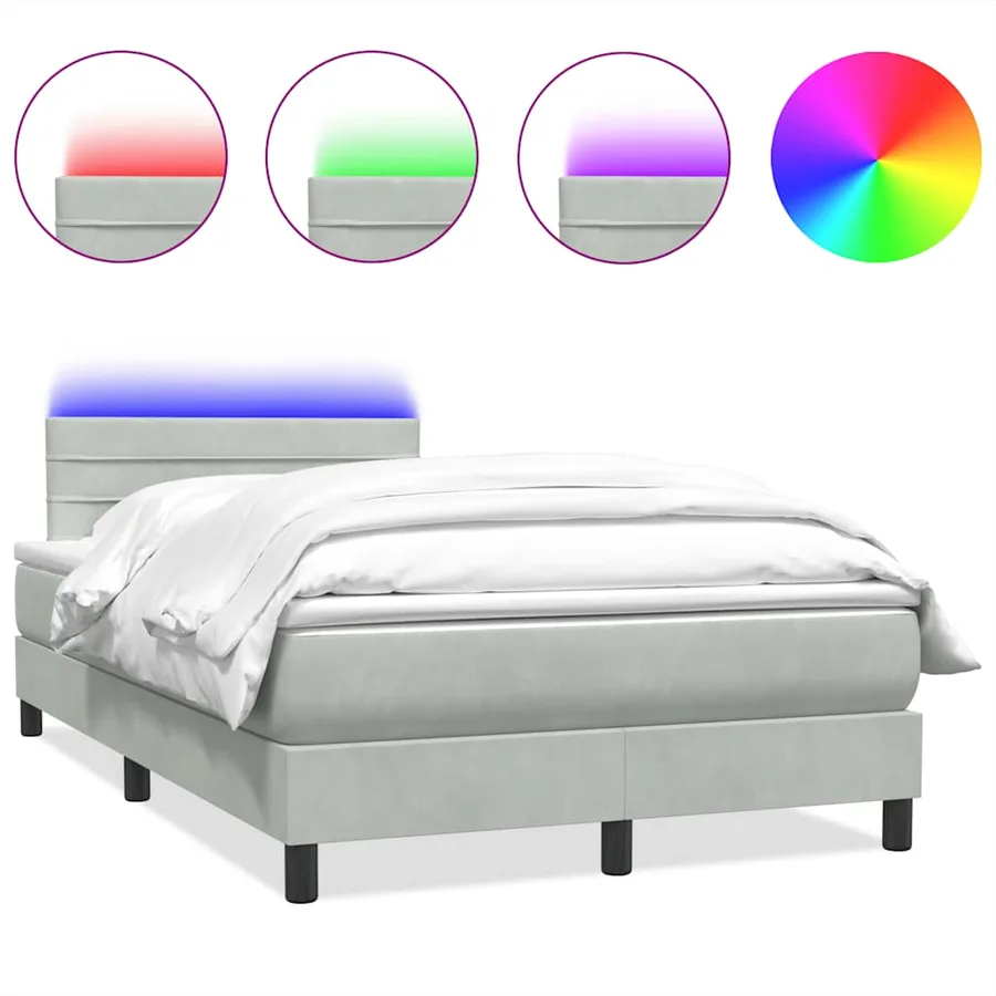 Sommier à lattes de lit et matelas et LED gris clair 120x210cm velours - 2