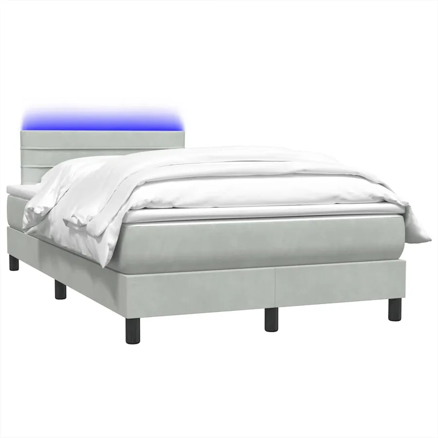 Sommier à lattes de lit et matelas et LED gris clair 120x210cm velours - 3