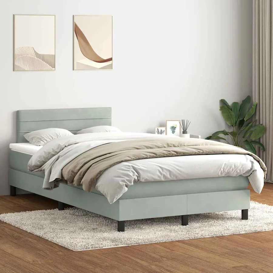 Sommier à lattes de lit et matelas et LED gris clair 120x210cm velours - 4