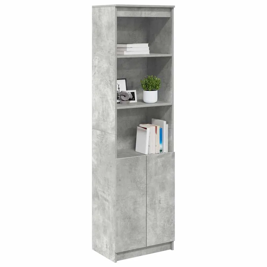 Buffet haut gris béton 50x35x180 cm bois d'ingénierie - 4