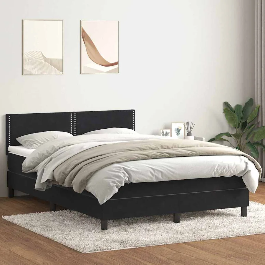 Sommier à lattes de lit avec matelas et LED noir 160x210 cm velours - 4