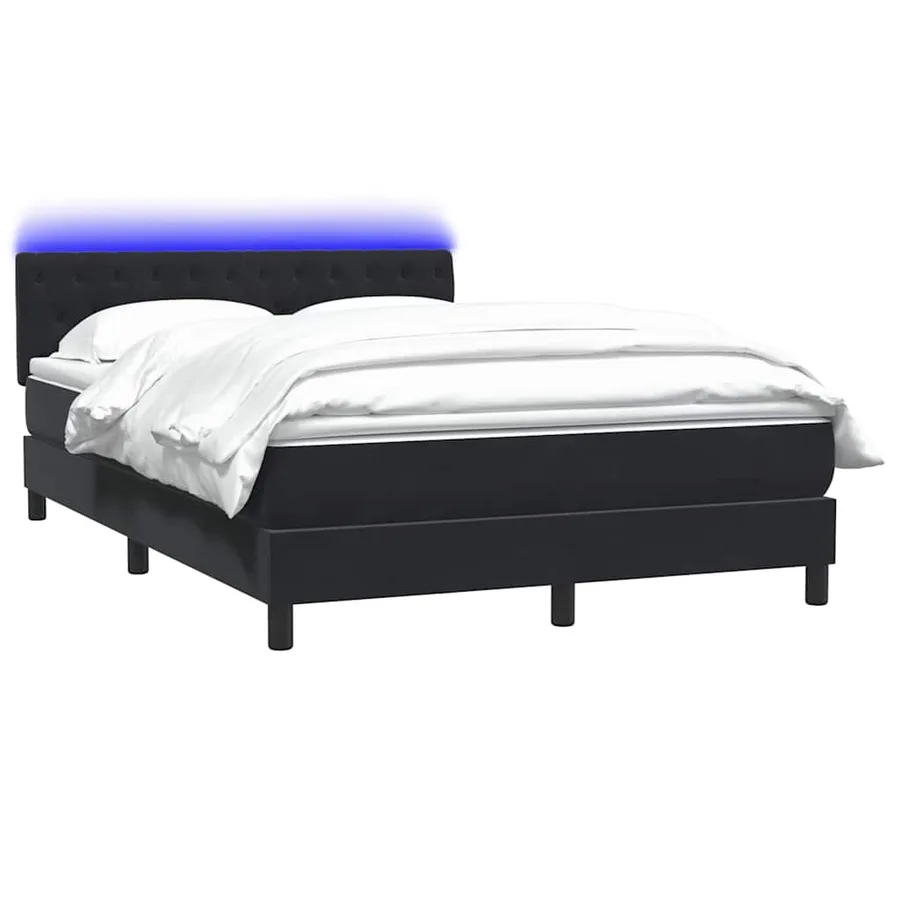 Sommier à lattes de lit avec matelas et LED noir 160x210 cm velours - 3
