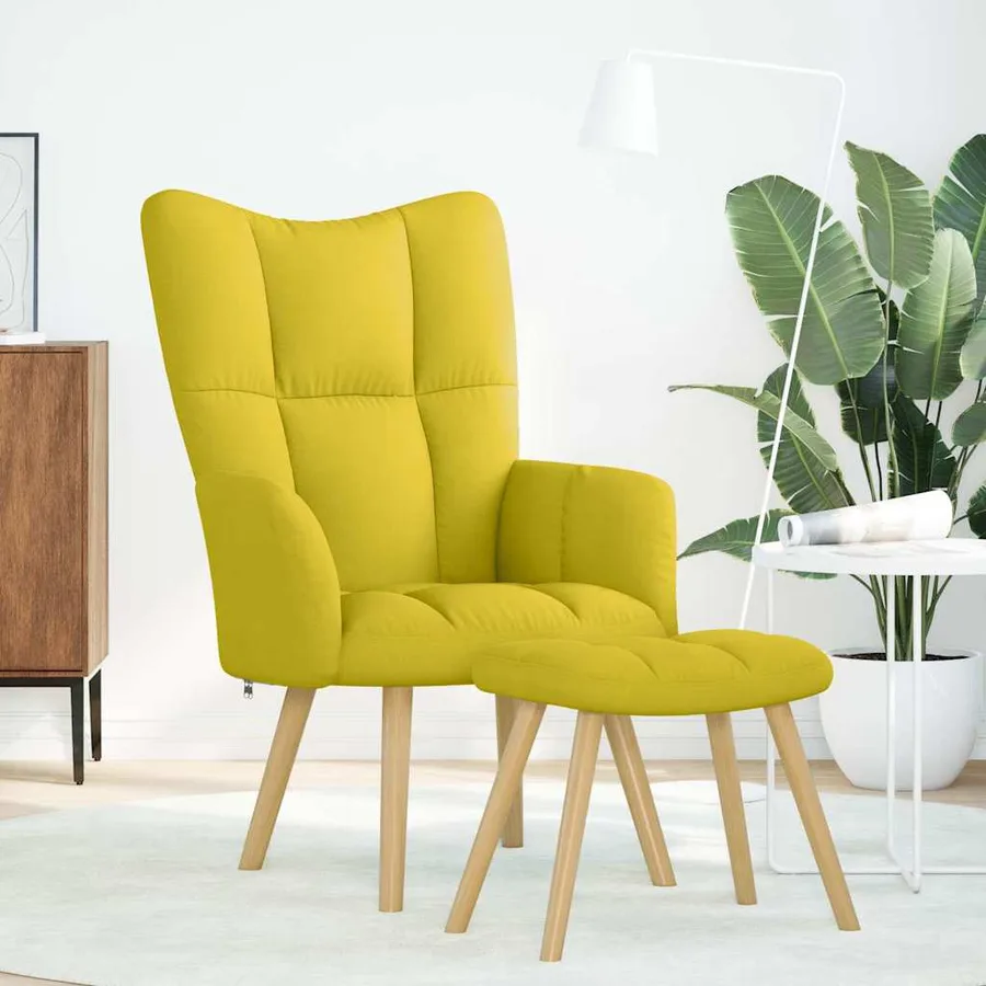 Chaise de relaxation avec repose-pied jaune clair tissu - 2