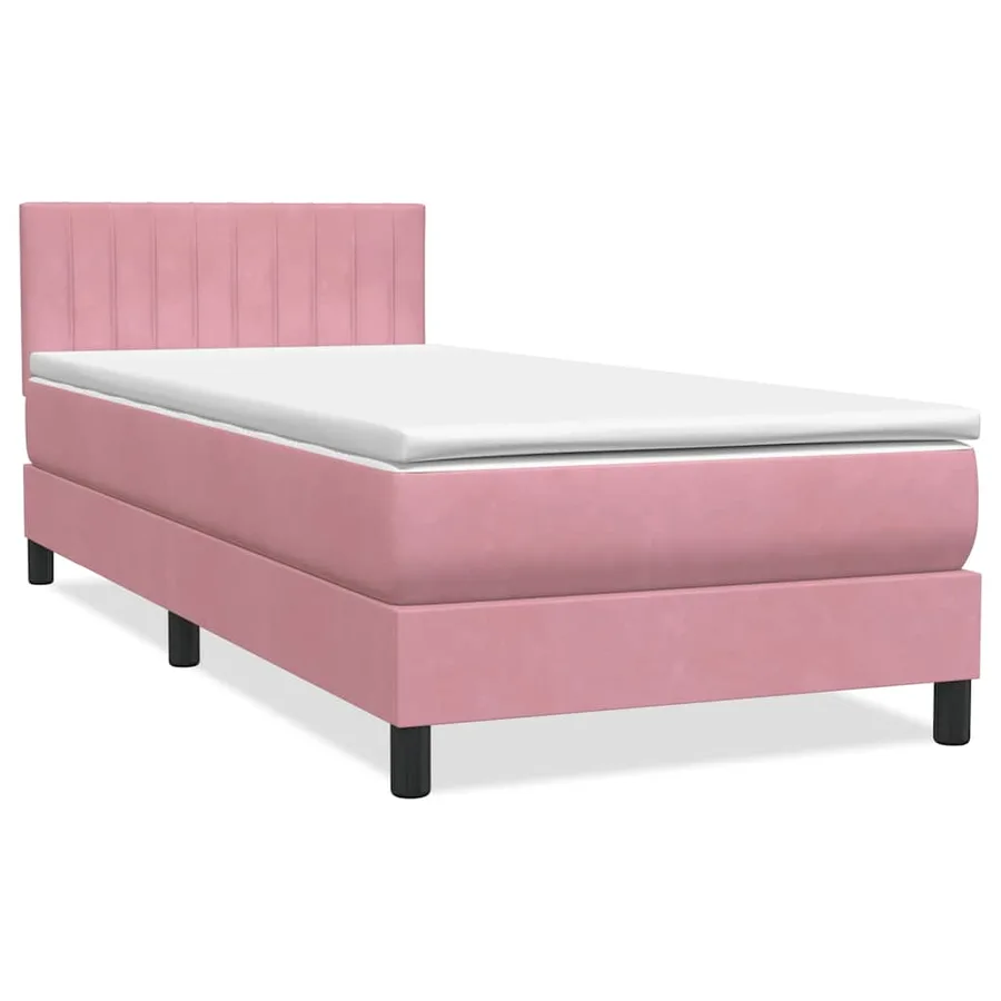 Sommier à lattes de lit avec matelas et LED rose 80x220 cm velours - 3