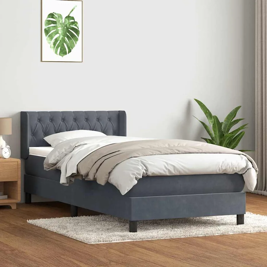 Sommier à lattes de lit et matelas gris foncé 90x220 cm velours - 3