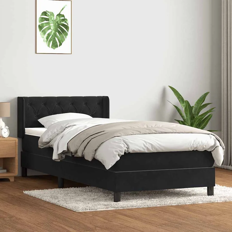 Sommier à lattes de lit avec matelas noir 80x220 cm velours - 3