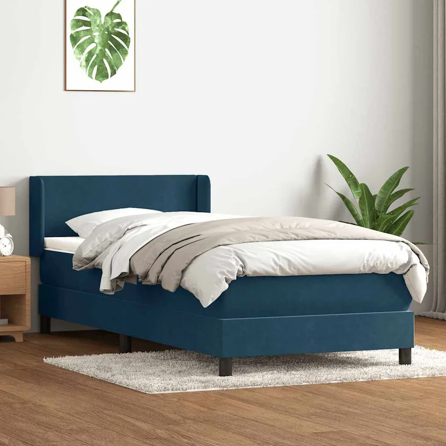 Sommier à lattes de lit et matelas bleu foncé 90x220 cm velours - 3