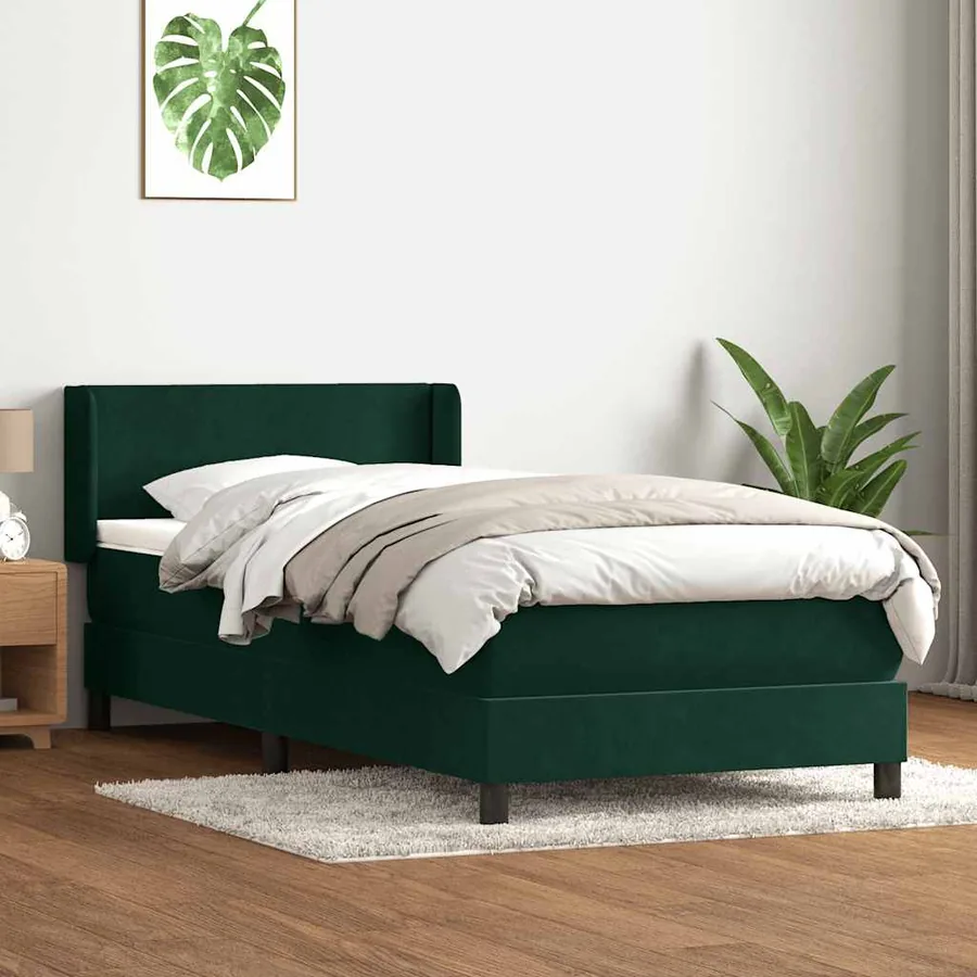 Sommier à lattes de lit et matelas vert foncé 80x210 cm velours