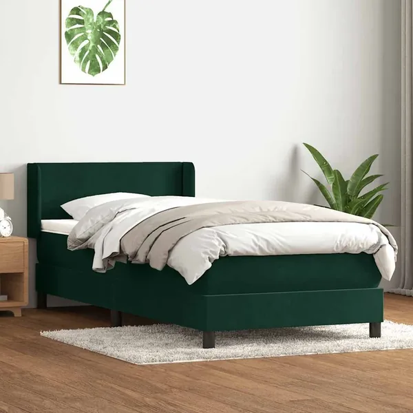 Sommier à lattes de lit et matelas vert foncé 80x210 cm velours