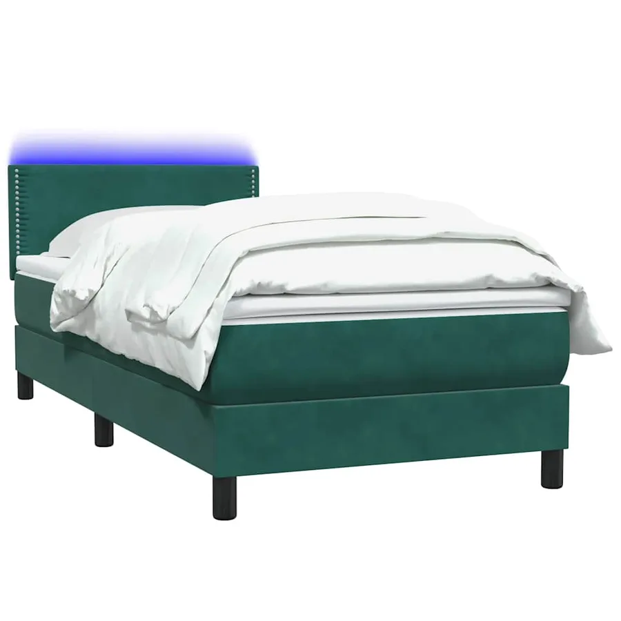 Sommier à lattes de lit et matelas et LED vert foncé 80x210 cm velours - 3
