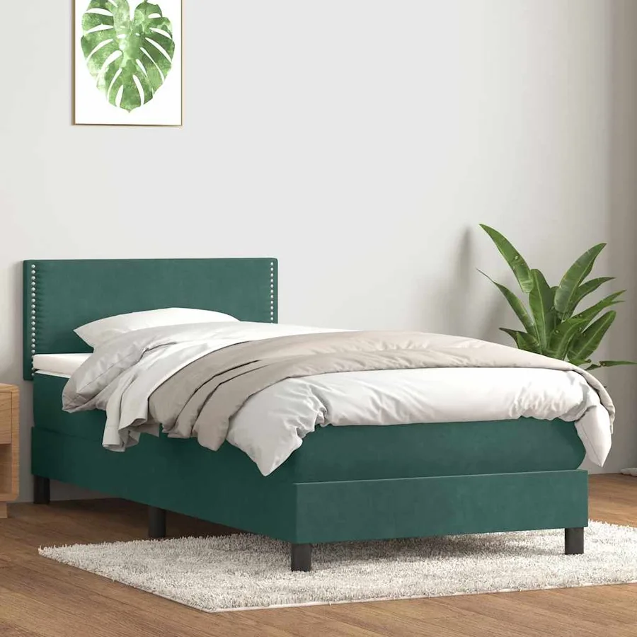 Sommier à lattes de lit et matelas et LED vert foncé 80x210 cm velours - 4