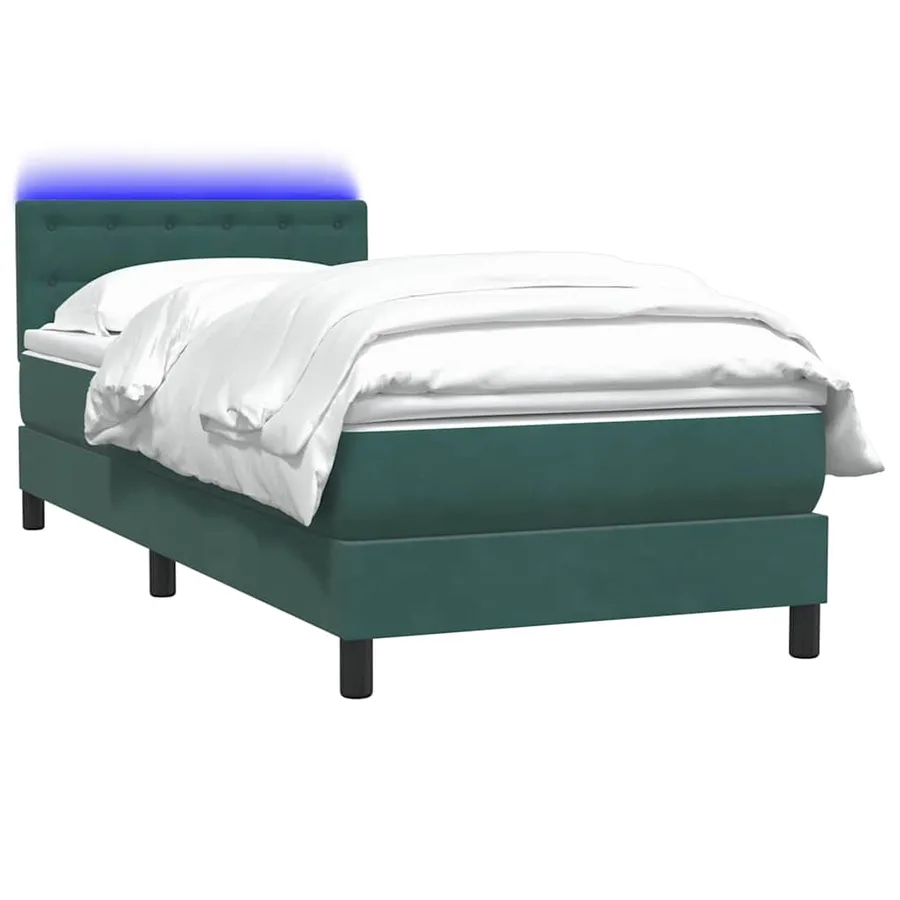 Sommier à lattes de lit et matelas et LED vert foncé 80x210 cm velours - 3
