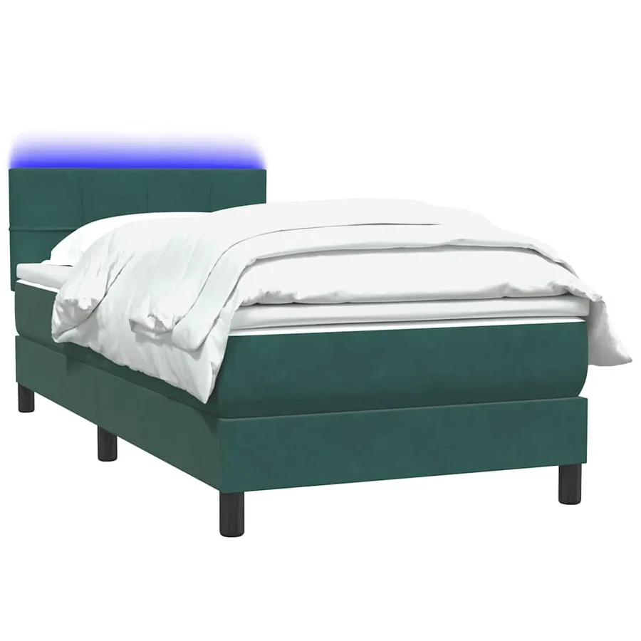 Sommier à lattes de lit et matelas et LED vert foncé 80x210 cm velours - 3