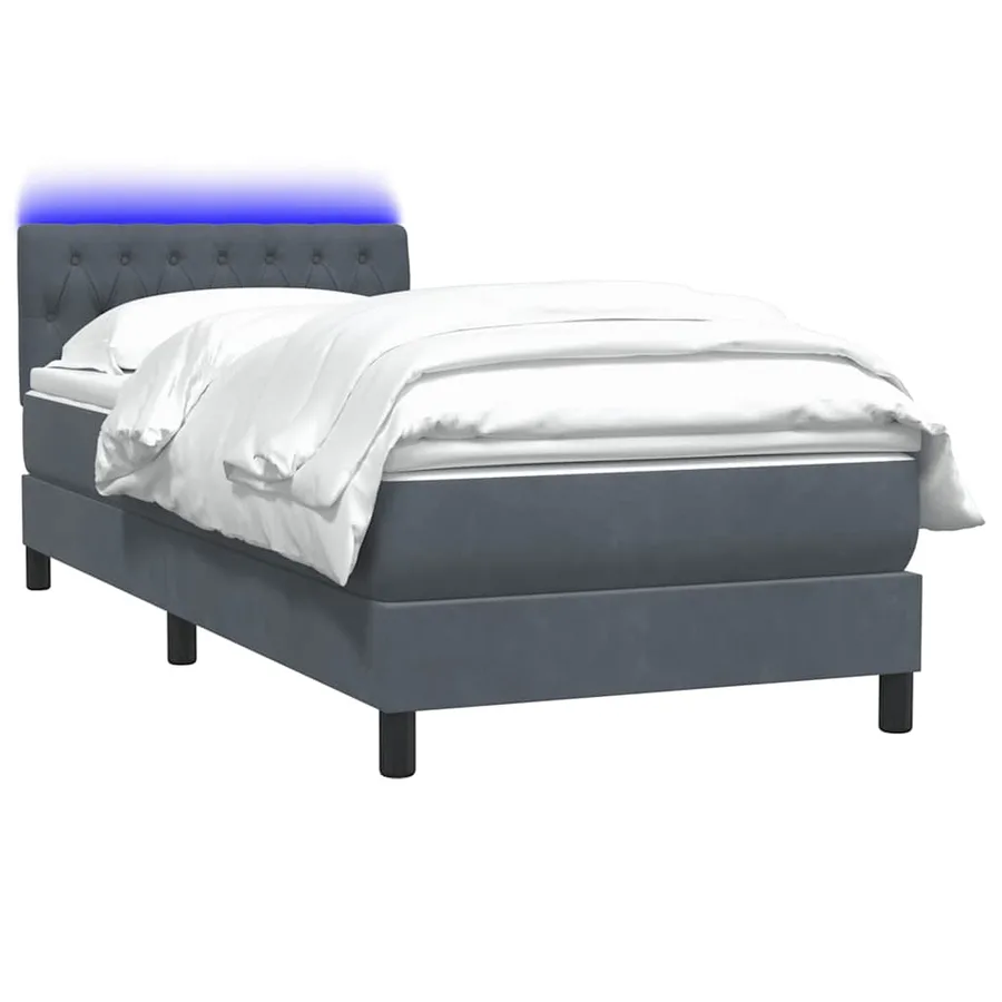 Sommier à lattes de lit et matelas et LED gris foncé 80x220 cm velours - 3