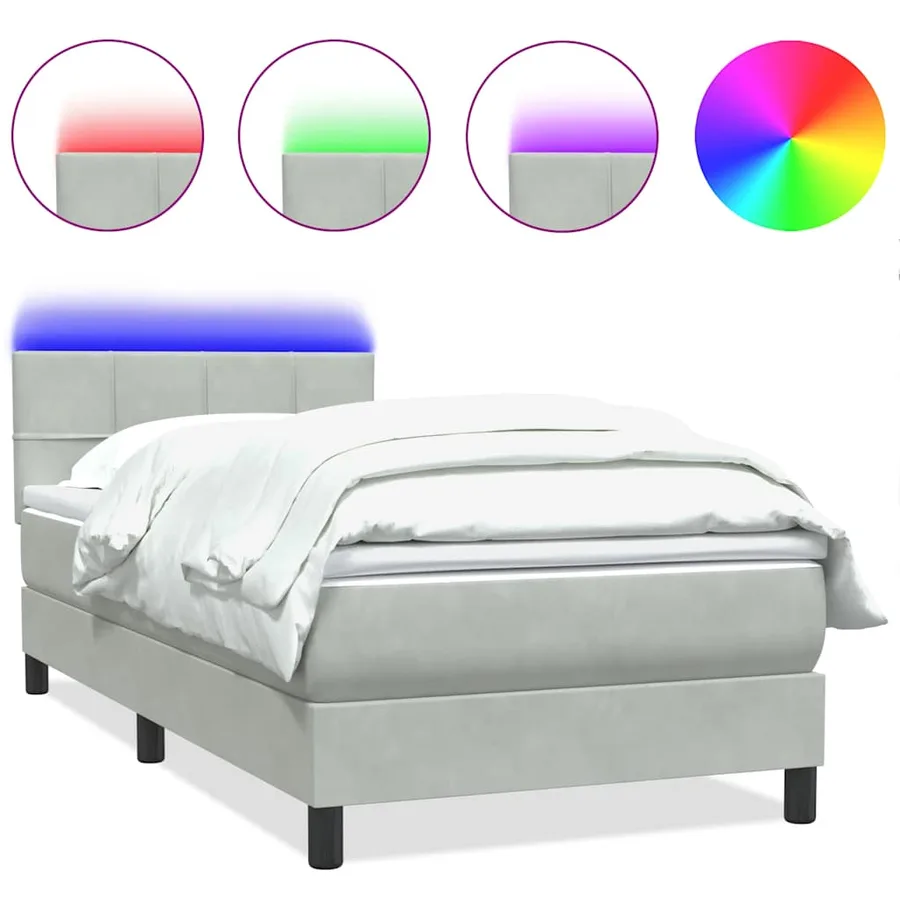 Sommier à lattes de lit et matelas et LED gris clair 80x210 cm velours - 2