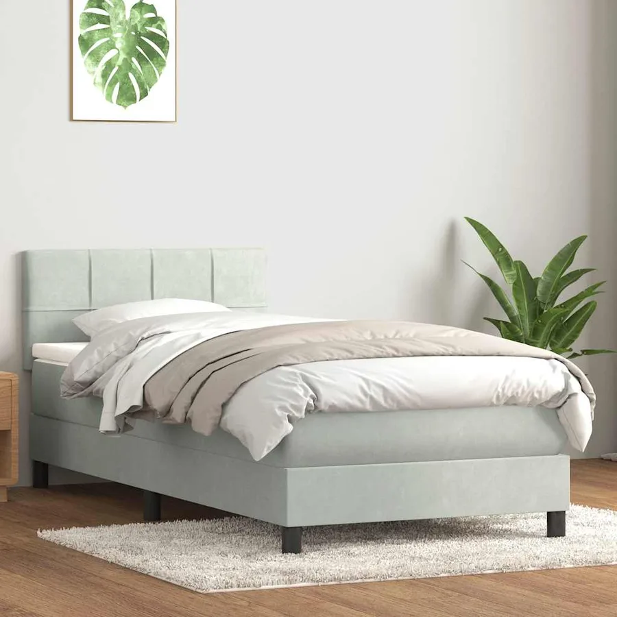 Sommier à lattes de lit et matelas et LED gris clair 80x210 cm velours - 4