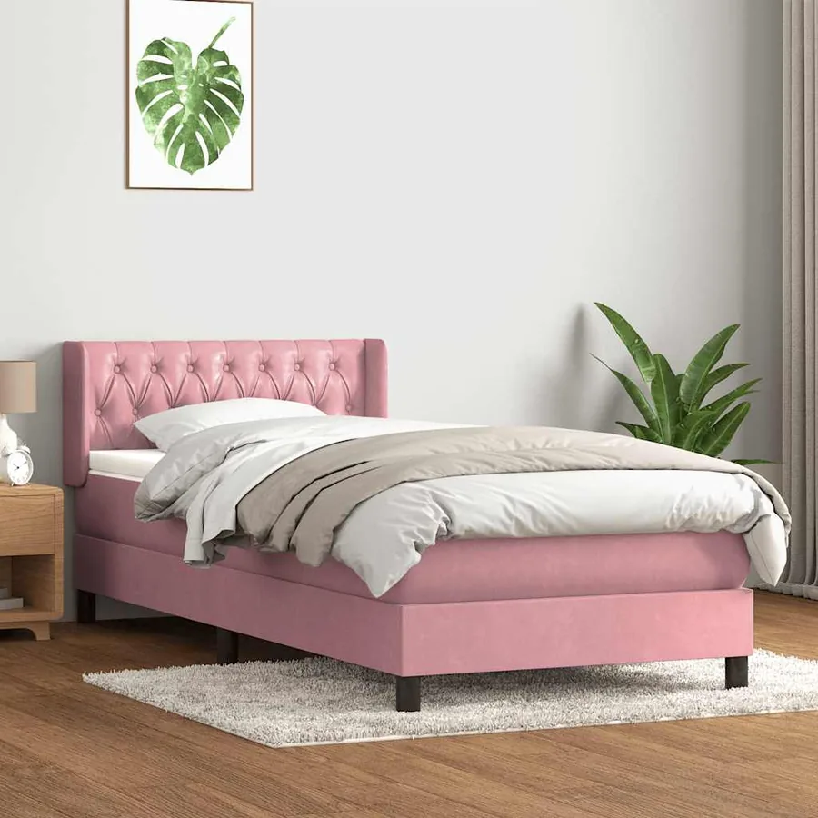 Sommier à lattes de lit avec matelas rose 90x210 cm velours