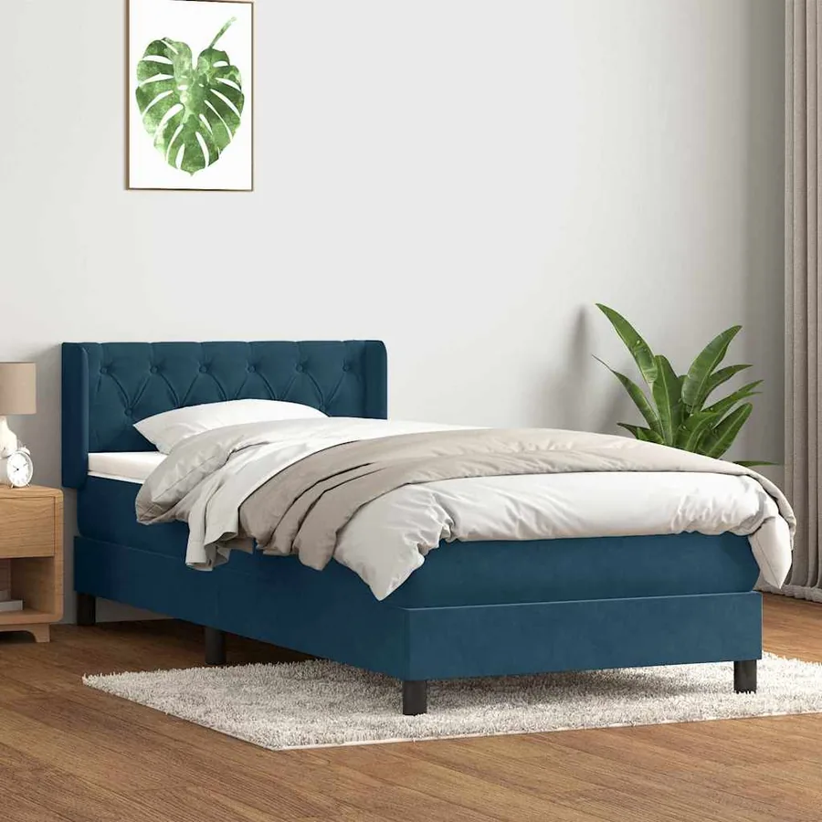 Sommier à lattes de lit et matelas bleu foncé 80x210 cm velours