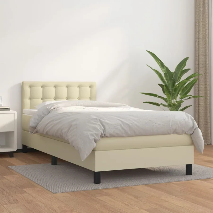 Sommier à lattes de lit avec matelas Crème 90x200 cm Similicuir