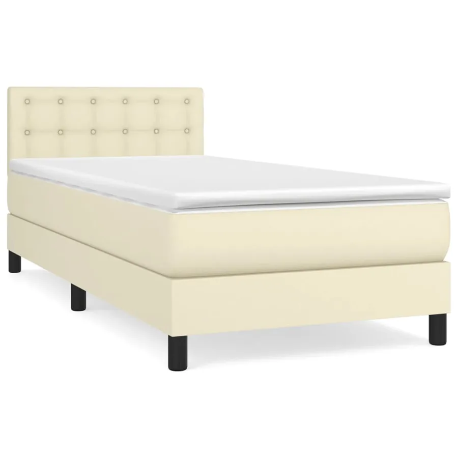Sommier à lattes de lit avec matelas Crème 90x200 cm Similicuir - 2