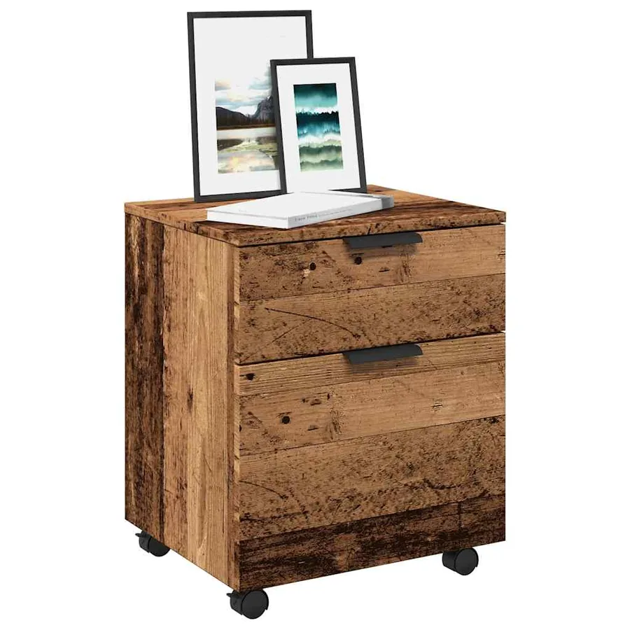 Classeur mobile roues vieux bois 45x38x54 cm bois d'ingénierie