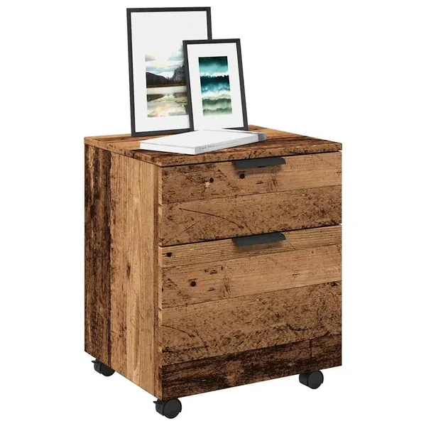 Classeur mobile roues vieux bois 45x38x54 cm bois d'ingénierie