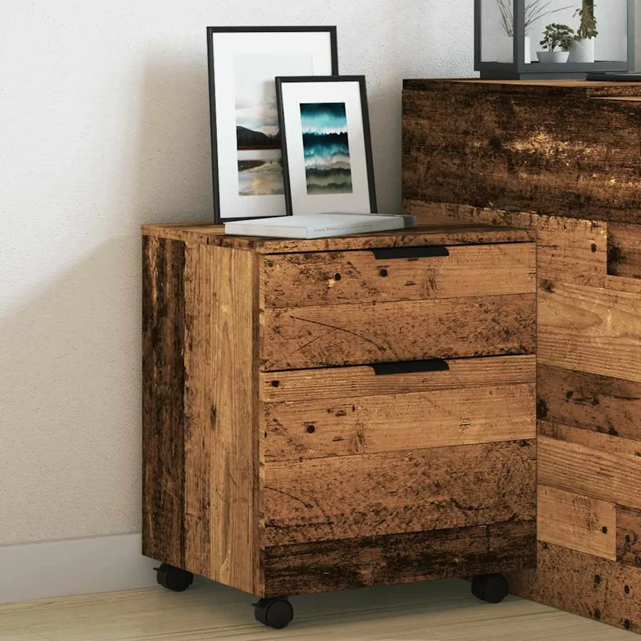 Classeur mobile roues vieux bois 45x38x54 cm bois d'ingénierie - 4