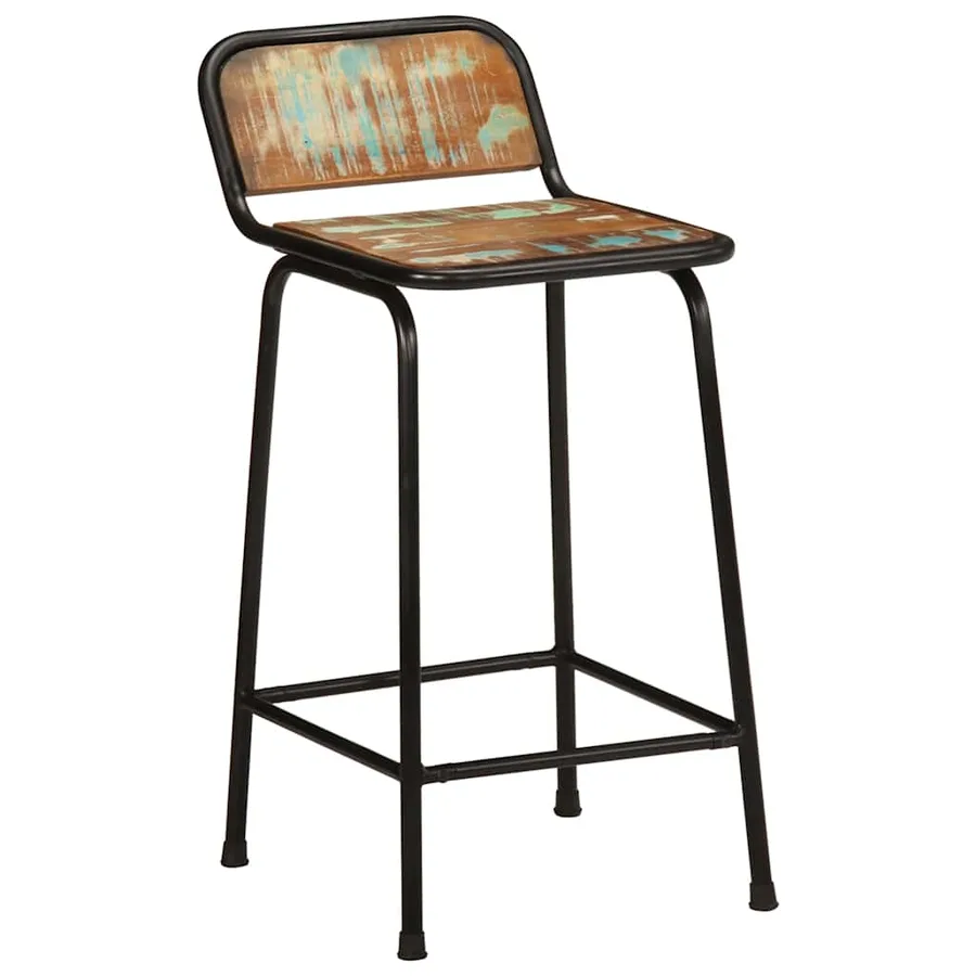 Tabourets de bar lot de 2 46x35,5x80cm bois massif récupération - 11