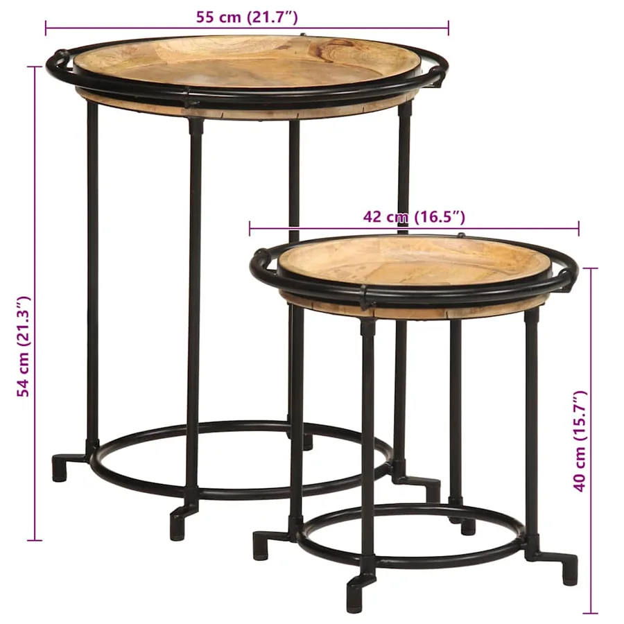 Ensemble de table d'appoint 2 pcs bois massif de manguier - 10