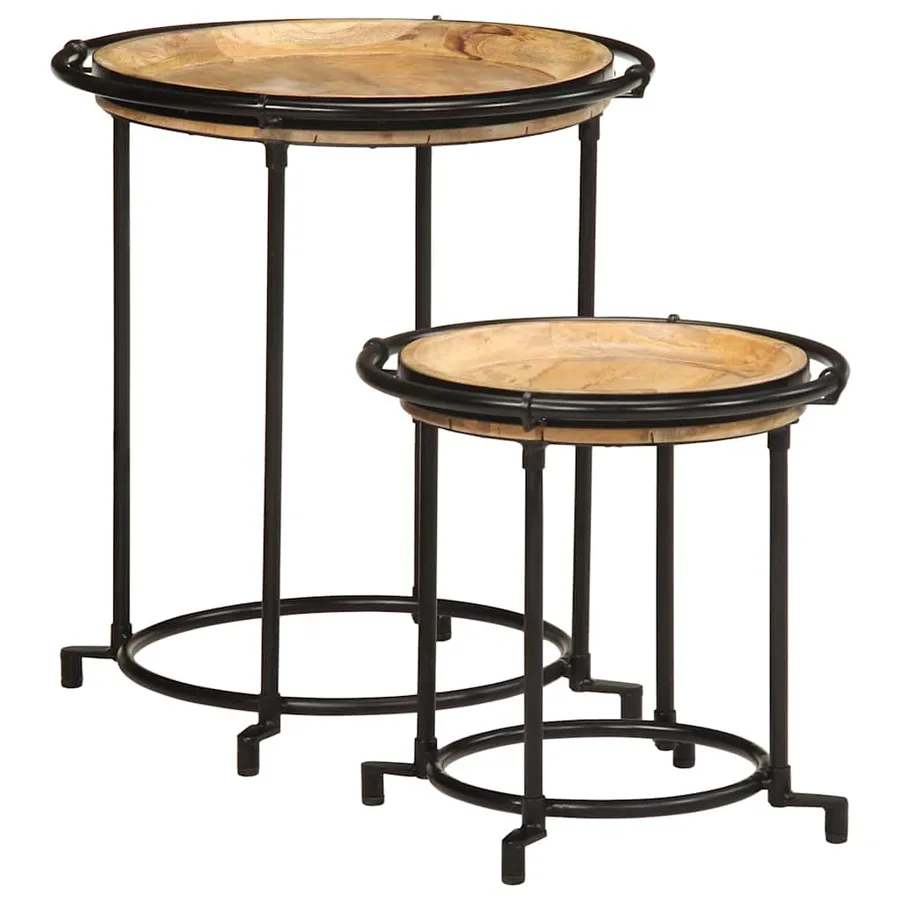 Ensemble de table d'appoint 2 pcs bois massif de manguier - 11