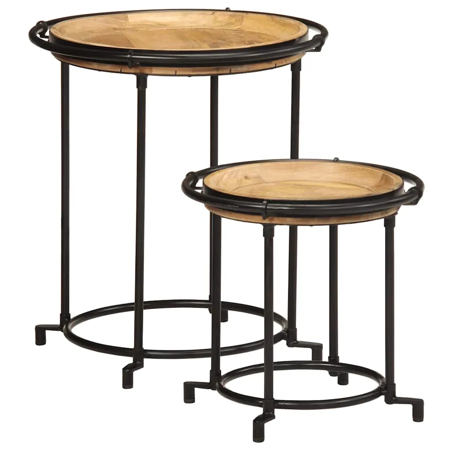 Ensemble de table d'appoint 2 pcs bois massif de manguier - 12